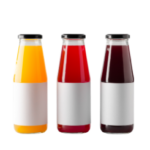Three glass bottles of juice
